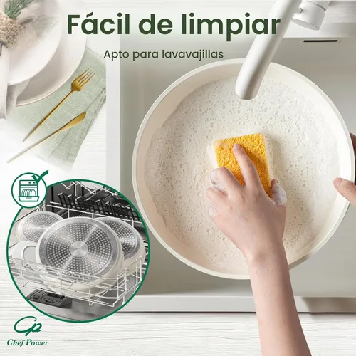 Miniatura 5 de Chef Power Juego de utensilios de cocina de cerámica no tóxicos con asas desmontables, sartenes y ollas antiadherentes saludables, juego de 19