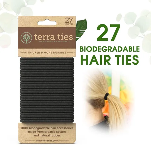 Miniatura 2 de BIODEGRADABLE - Lazos elásticos para el cabello para mujeres y hombres, orgánicos, sin arrugas, ligas negras para cola de caballo y coletas