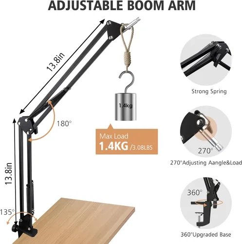 Miniatura 3 de HyperX DuoCast Boom Arm - Brazo de micrófono HyperX compatible con HyperX DuoCast, brazo de micrófono con cubierta de micrófono, mejora la calidad