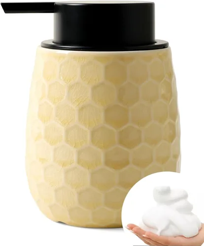 Miniatura 11 de Dispensador de jabón espumoso, dispensador de jabón de manos de espuma de cerámica de 12 onzas con diseño de panal para cocina o baño, dispensador