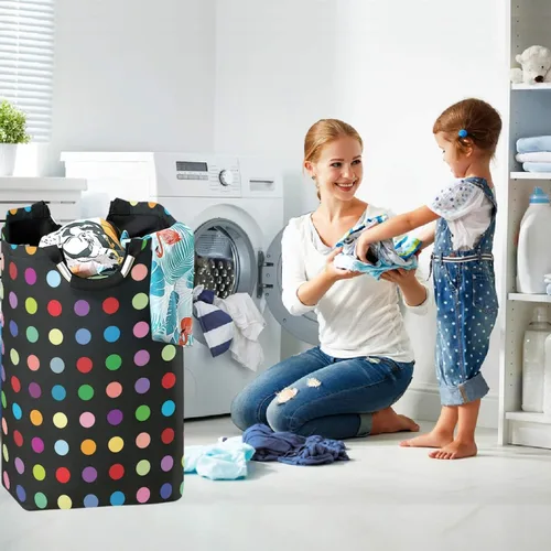 Miniatura 5 de visesunny Coloful - Cesta de colada grande con asa plegable y duradera, cesta de ropa, bolsa de lavandería, cubo de juguete para baño, dormitorio