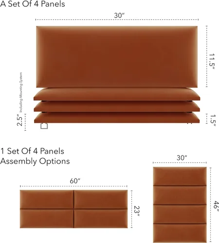 Miniatura 153 de Vant - Paneles tapizados para pared - Cabeceros montados en la pared tamaño King/Cal King - Cuero vintage blanco tórtola - Twin/King - Juego de 4