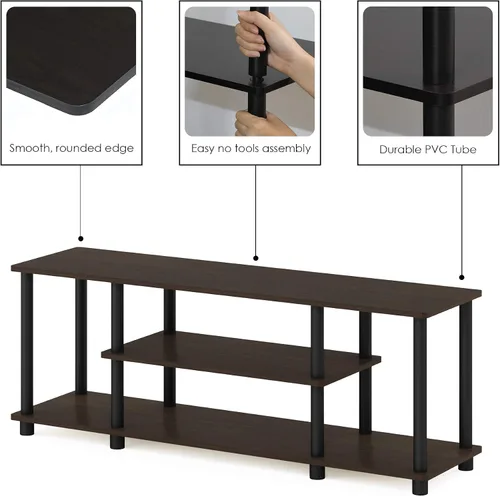 Miniatura 6 de Furinno Turn-N-Tube - Soporte para televisor de 3 niveles, 3D, sin herramientas, para televisores de hasta 50 pulgadas, con tubos redondos