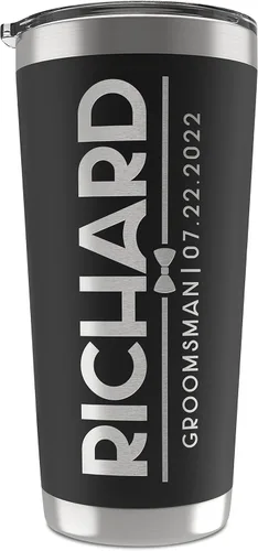 Miniatura 14 de Regalos de padrinos de boda, vaso personalizado con inicial grabada, nombre y título, 20 onzas, 3 colores, vaso de acero inoxidable de doble pared