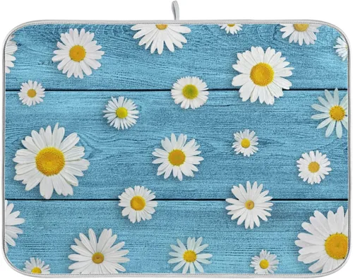 Miniatura 23 de Tapete de secado de platos de flores de fondo negro para encimera de cocina de 18 x 24 pulgadas, tapete de microfibra absorbente, tapete de secado