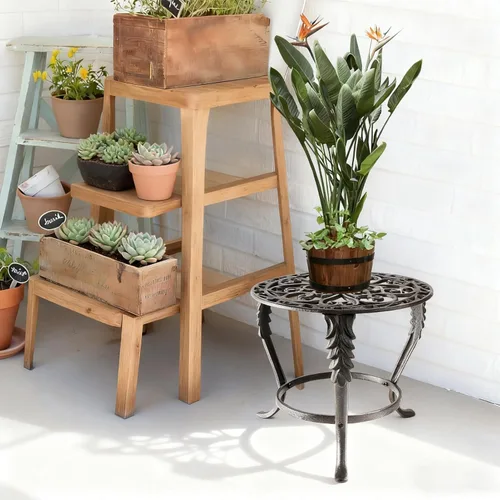 Miniatura 6 de Notakia Soporte para plantas para interiores y exteriores, mesa de hierro fundido resistente para patio y jardín, estante alto de metal decorativo