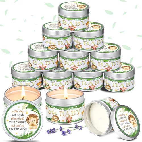 Funtery 12 velas de fiesta de baby shower para invitados, velas perfumadas de lavanda, velas rústicas para revelación de género (animal)