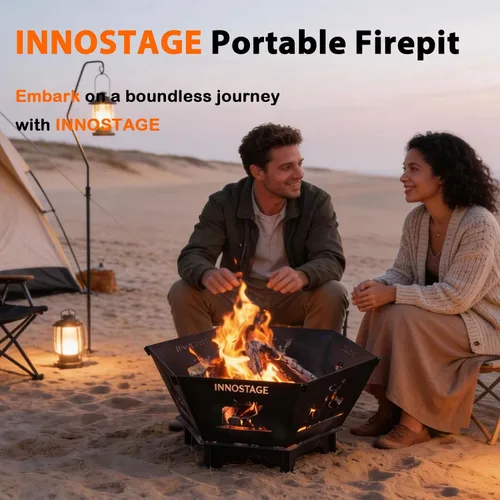 Miniatura 2 de Fogata para campamento: hoguera plegable pequeña de 23 pulgadas para patio exterior, combustión de leña, al aire libre, interior, barbacoa, picnic