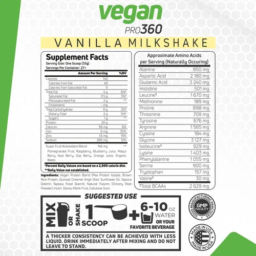 Miniatura 3 de Forzagen Proteína Vegana 360 2 Libras 27 Porciones, Proteína a Base de Plantas Extraída de Quinoa, Arroz Integral y Proteína Aislada de Guisante