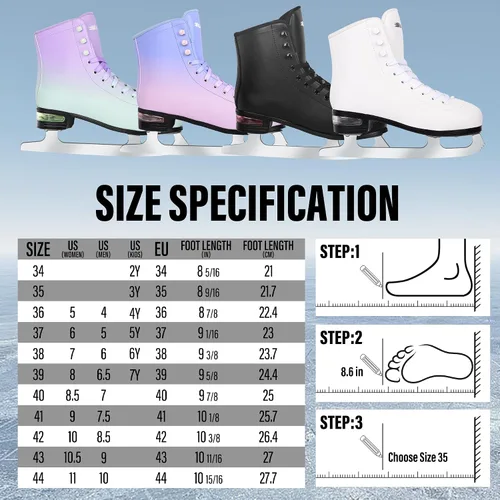 Miniatura 4 de Ice Skates for Women, Adult Figure Skates for Men, Figure Skating Shoes with Velvety Lining for Indoor& Outdoor Rink,Ice Skates Size 5 6 7 8 9 10 11