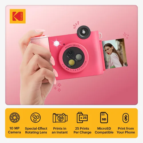 Miniatura 2 de Kodak Smile+ Cámara digital de impresión instantánea 2 en 1 e impresora de fotos inalámbrica Bluetooth - 10 MP, lente giratoria de efecto especial