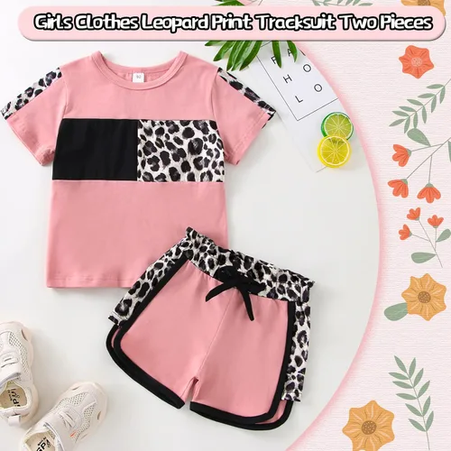 Miniatura 43 de Ropa de verano para niña, camiseta de manga corta para bebé, pantalones cortos, estampado de leopardo, camuflaje, de 18 meses a 6 años