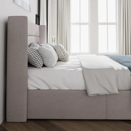 Miniatura 6 de SHA CERLIN - Cama de tamaño completo con almacenamiento elevado/Cabecero abatible moderno/Base de cama tapizada con plataforma/Almacenamiento Beige