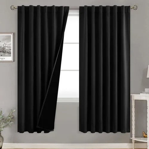 Miniatura 102 de BGment Cortinas 100% opacas beige de 63 pulgadas de largo con forro aislante térmico, bolsillo para varilla y lengüeta trasera de doble capa