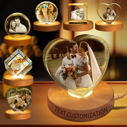 Miniatura 10 de Regalo de foto de cristal 3D personalizada – Imagen personalizada para día del padre, cumpleaños, aniversario – Recuerdo para papá, parejas