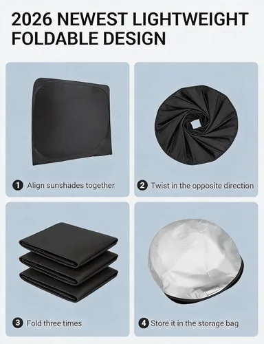 Miniatura 8 de Proadsy Parasol para parabrisas actualizado 2025, ajuste personalizado Dodge RAM 1500 2Dr 2019-2024 2025, 4 capas, plegable, protector de parasol