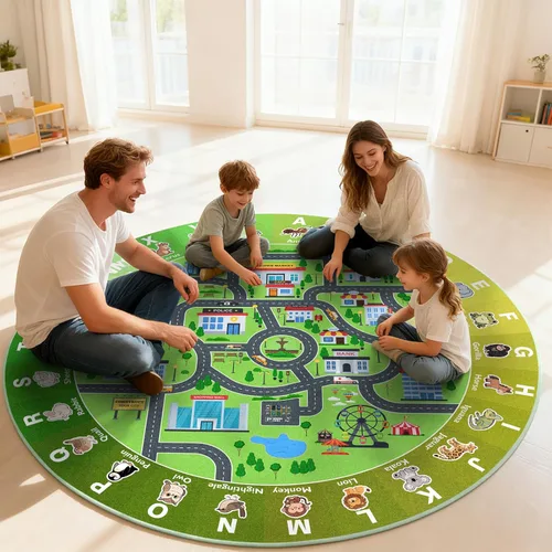 Miniatura 5 de Alfombra de aula, alfombra de 3 x 5 pies para perros y niños con respaldo de goma, alfombras educativas para el aula, alfombra