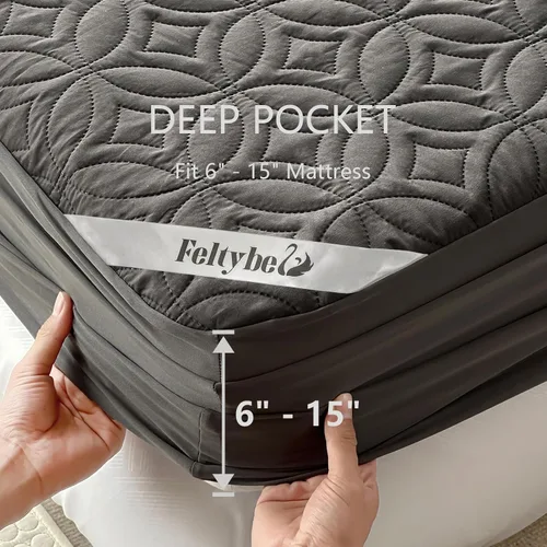 Miniatura 4 de FELTYBED Protector de colchón impermeable Twin de 39"x75", Funda de colchón suave Twin gris, Funda protectora acolchada de colchón transpirable