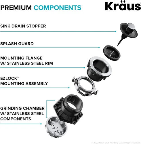 Miniatura 14 de KRAUS WasteGuard KWD100-100MBL - Triturador de basura ultra silencioso de 1 HP con conexión rápida, cubierta de drenaje para fregadero de cocina