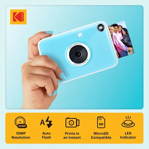 Miniatura 2 de Kodak Printomatic+ Paquete de inicio de cámara digital de impresión instantánea + funda de transporte + papel fotográfico Zink con parte trasera Azul