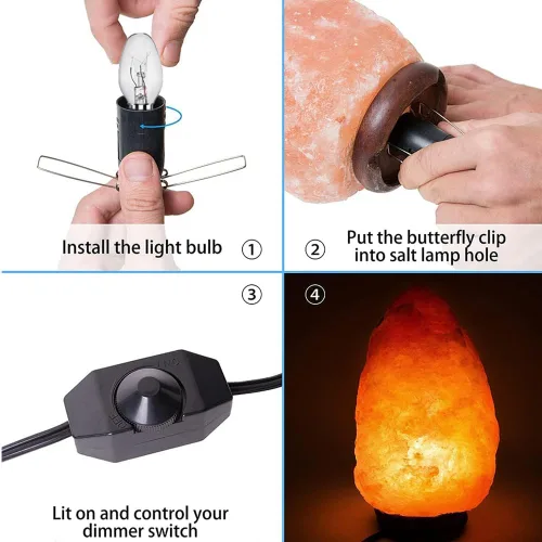 Miniatura 2 de Cable de repuesto para lámpara de sal del Himalaya con interruptor de atenuación, cable de lámpara de sal de 5 pies con montaje de base y bombillas