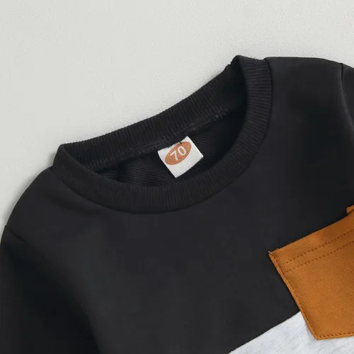 Miniatura 125 de Conjunto de ropa de otoño e invierno para bebé niño pequeño, sudadera de manga larga con colores contrastantes, pantalones elásticos para recién
