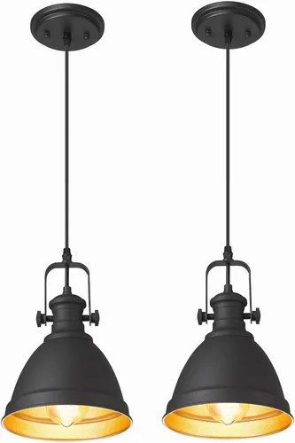 Miniatura 22 de Lámpara colgante moderna, juego de 2 lámparas colgantes, iluminación colgante negra para isla de cocina, AD-2151-1P2 Negro
