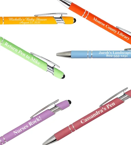 Miniatura 5 de ExpressDesigns™ - Bolígrafos personalizados pastel premium con lápiz óptico Bolígrafos personalizados de metal suave al tacto con tinta negra