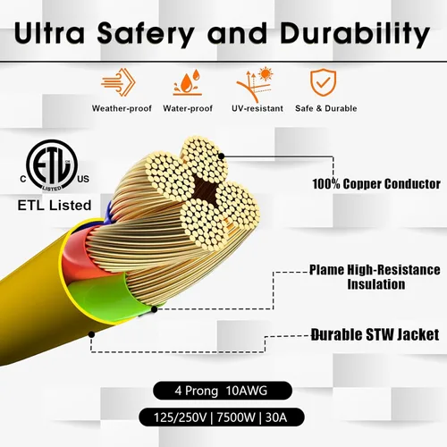 Miniatura 6 de Cable adaptador de cargador NEMA 14-30P a 14-50R EV, 125V/250V 4 clavijas de estilo moderno para secadora (después de 1996) a enchufe de cargador