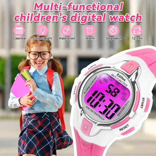 Miniatura 4 de Edillas Kids Watches Digital Girls Boys,7 Colors Light Wrist Watch for Child Waterproof Sport Outdoor Multifunctional Watches with StopwatchAlarm