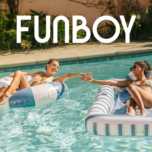 Miniatura 6 de FUNBOY Flotador inflable gigante de rayas azules con soporte para tazas, tubo interior de 48 pulgadas para adultos, tumbona de piscina