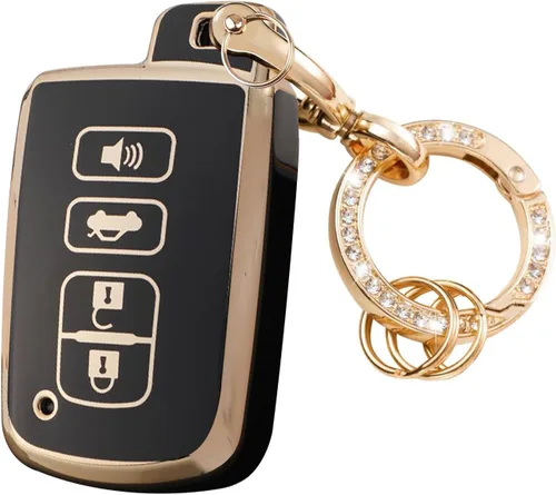 LEERLY Funda para llavero con llavero antipérdida, compatible con Toyota Highlander Avalon Camry Corolla RAV4 Sequoia, color negro