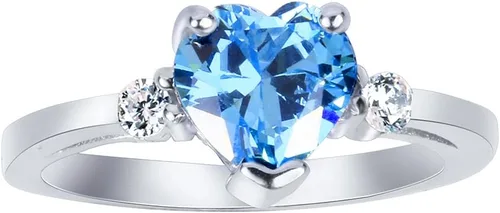 Anillo de plata con circonita cúbica en forma de corazón (opciones de color, tallas 3-15)