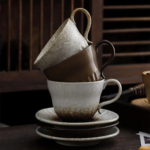 Miniatura 6 de Juego de tazas de té y platillo pequeño de cerámica de 4.1 fl oz/4 onzas, platillo de taza de café de cerámica vintage con asa, juego de tazas de té