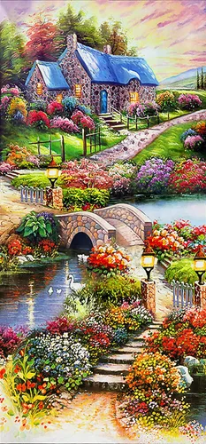 Kits de pintura de diamantes 5D para adultos, bricolaje, casa de paisaje grande, taladro redondo completo (31.5 x 15.7 pulgadas) con diamantes de