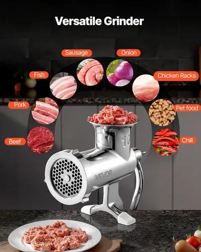 Miniatura 7 de VEVOR Picadora manual de carne de acero inoxidable, abrazadera de 1.8 pulgadas, 2 placas de molienda, relleno de salchichas, ideal para el hogar