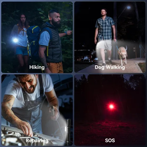 Miniatura 8 de Linterna Wohingo Recargable 2000 Altos Lúmenes IPX6 Impermeable Super Brillante con 7 Modos y Luz Lateral COB, Luz de Mano Ampliable Más Brillante