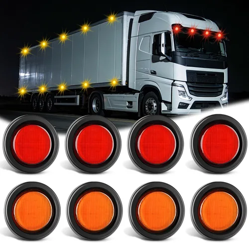 Nilight juego de 8 luces LED de 2.5 pulgadas redondas, luces de gálibo de 13 LED, color rojo y ámbar, montaje empotrado con tapón, ojal y coleta de