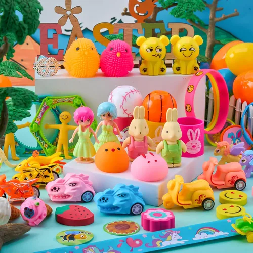 Miniatura 6 de JOYIN 60 huevos de Pascua con calcomanías de juguetes en el interior, búsqueda de huevos de Pascua precargados con juguetes surtidos para niños