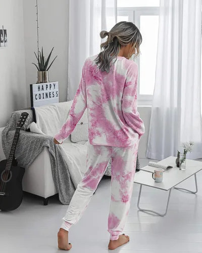 Miniatura 23 de Prettygarden - Conjunto de pijama de dos piezas para mujer, diseño de teñido anudado, sudadera informal de manga larga con pantalones largos, ropa