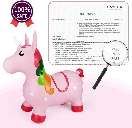 Miniatura 5 de INPANY Caballo hinchable, juguetes de tolva de dinosaurio, animal que rebota para niños, decoraciones de fiesta de dinosaurios, inflable para niños