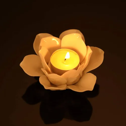 Miniatura 2 de OwnMy Portavelas de Flor de Loto de Cerámica de 4.5 Pulgadas, Portavelas de Pétalos de Loto, Candelabro, Portavelas Votivo de Flor para Velas de Té
