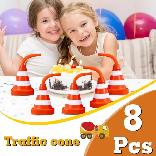 Miniatura 4 de Sawysine Paquete de 8 tazas de cono de construcción con pajitas a granel, conos de tráfico, recuerdo de fiesta, 10 onzas, plástico reutilizable
