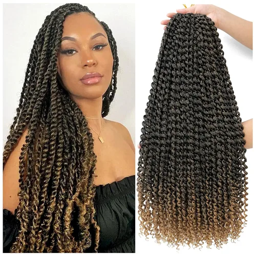 Miniatura 43 de Dansama - 7 paquetes de extensiones de cabello trenzado ondulado Passion Twist, extensiones de cabello de trenzas con ganchillo estilo mariposa, #1B