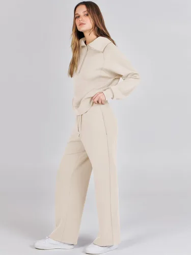 Miniatura 4 de Prinbara Conjunto de 2 piezas para mujer, conjunto de descanso para otoño, sudadera de gran tamaño, pantalón de pierna ancha, casual, conjunto