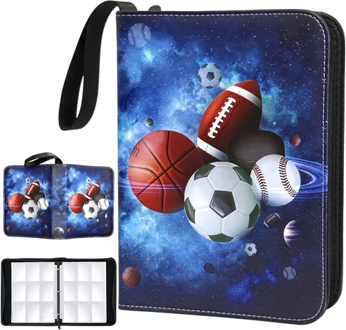 Miniatura 9 de Carpeta de tarjetas de baloncesto – Álbum de tarjetas de intercambio de 9 bolsillos de capacidad para 900, carpeta con 3 anillos, piel sintética