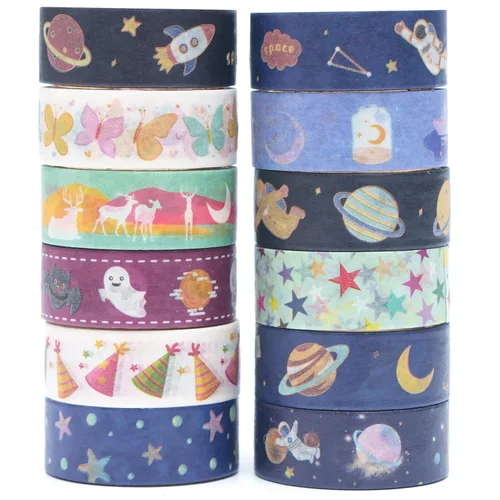 Miniatura 2 de Luminous Galaxy Washi - Juego de 12 rollos de cintas adhesivas decorativas que brillan en la oscuridad para artes, manualidades, diarios, Galaxia