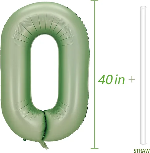 Miniatura 4 de Globos de números verde salvia para decoración de fiesta de cumpleaños de 40 pulgadas, globo grande del número 0