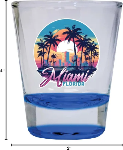 Miniatura 2 de Miami Florida B Souvenir - Vaso de chupito redondo de 1.5 onzas, color azul Azul Individual