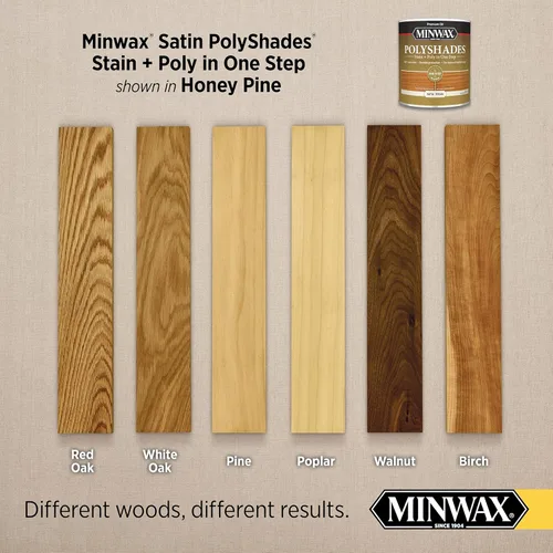 Miniatura 2 de Minwax PolyShades Tinte para Madera + Acabado de Poliuretano – Cuarto de galón, Pino Miel, Satinado Honey Pine